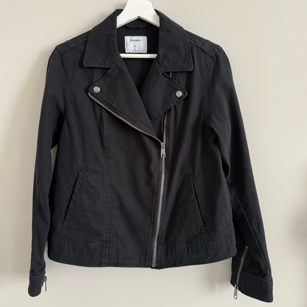 Old Navy Black Jack Moto Jacket Asymmetrical Zip Black Medium - Picture 2 of 10
